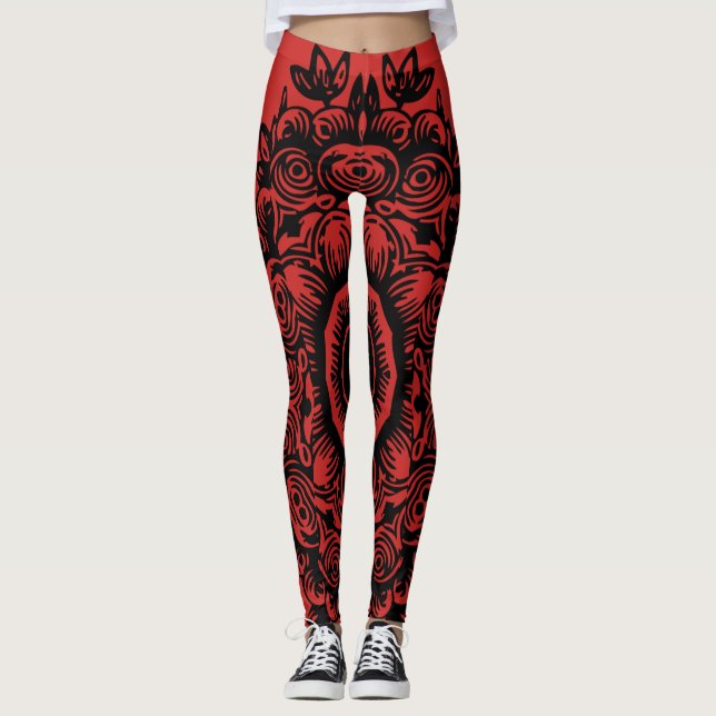 Leggings Rouge avec masque noir Damas (Devant)