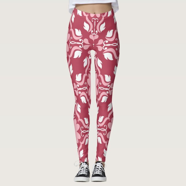 Leggings Rouge, beige à fleurs, papier peint motif sans cou (Devant)