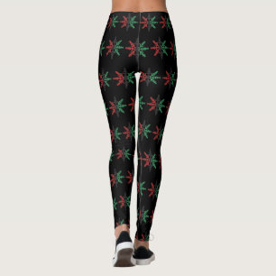 Leggings Rouge Black Green Flammes de neige Motif Kwanzaa