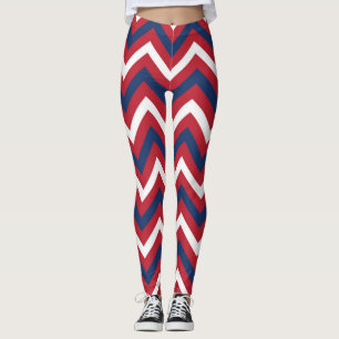 Leggings Rouge, Blanc Bleu Chevron
