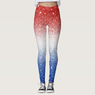 Leggings Rouge Blanc Bleu Dégradé Pailleté Jour Patriotique