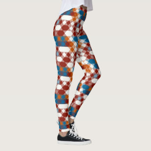 Leggings rouge blanc bleu et orange géométrique