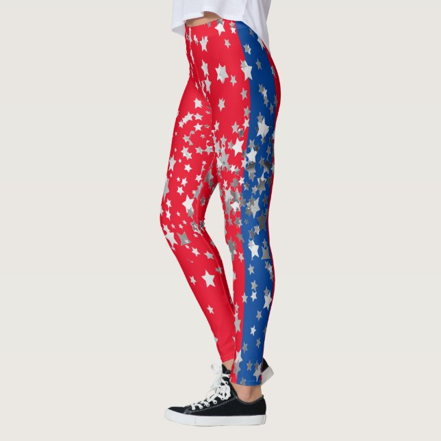 Leggings Rouge Blanc Bleu Étoiles Amusants 4 juillet (Gauche)
