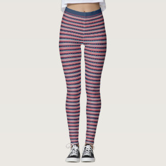 Leggings Rouge Blanc Bleu Étoiles Rayures Motif Fitness