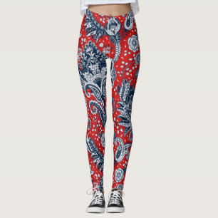 Leggings Rouge Blanc & Bleu Floral Paisley Bohème Bohème