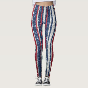 Leggings Rouge Blanc Bleu Parties scintillant Stripes tenda