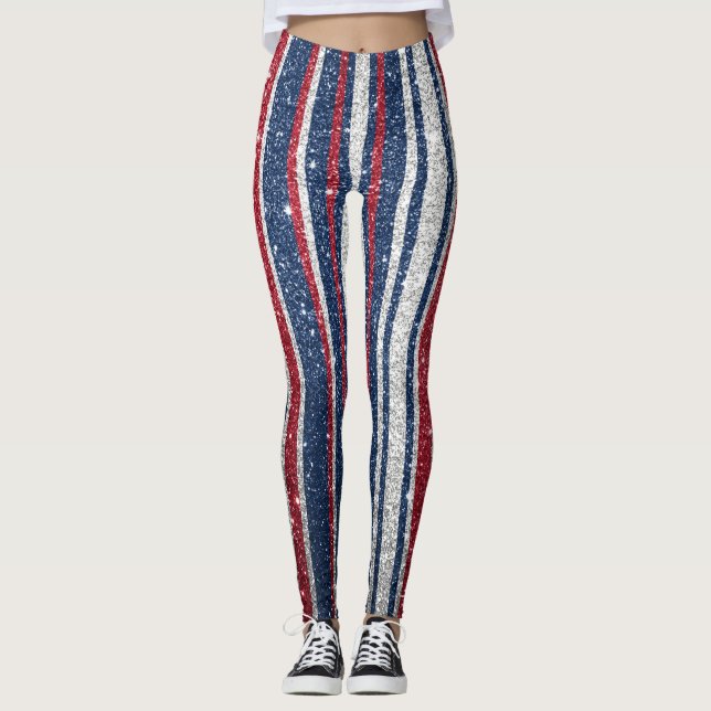 Leggings Rouge Blanc Bleu Parties scintillant Stripes tenda (Devant)