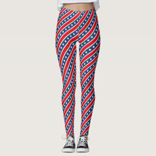 Leggings Rouge, Blanc & Bleu Patriotique USA Étoiles & Rayu