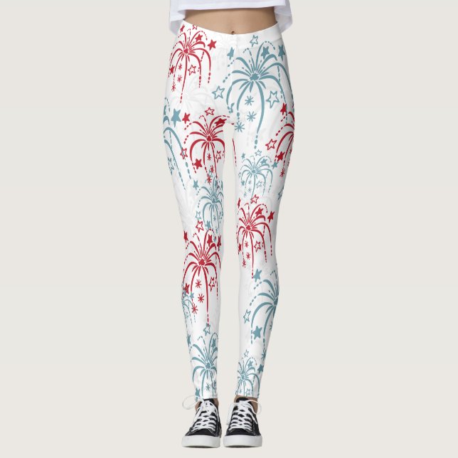 Leggings Rouge blanc et bleu 4 juillet feux d'artifice (Devant)