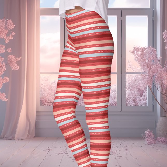 Leggings Rouge, Blanc et Bleu Saint-Valentin Rayé (Créateur téléchargé)