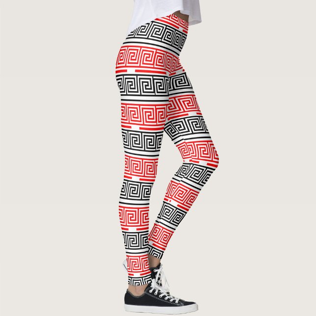 Leggings Rouge Blanc noir Clé grecque Fret Motif Design (Créateur téléchargé)