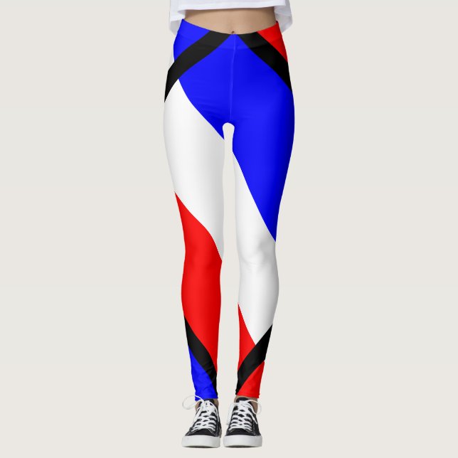 Leggings Rouge, blanc, rayures bleues (Devant)