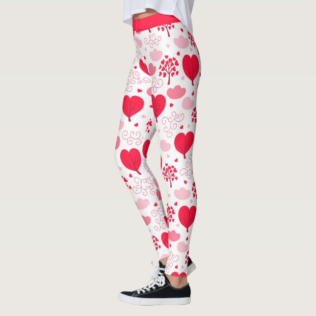 Leggings Rouge & blanc Valentine's arbre forme coeurs motif (Gauche)