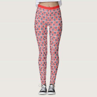 Leggings Rouge Bleu Bleu Carré Motif Fitness