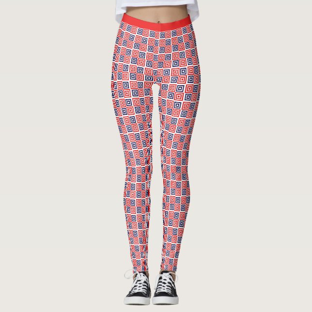 Leggings Rouge Bleu Bleu Carré Motif Fitness (Devant)