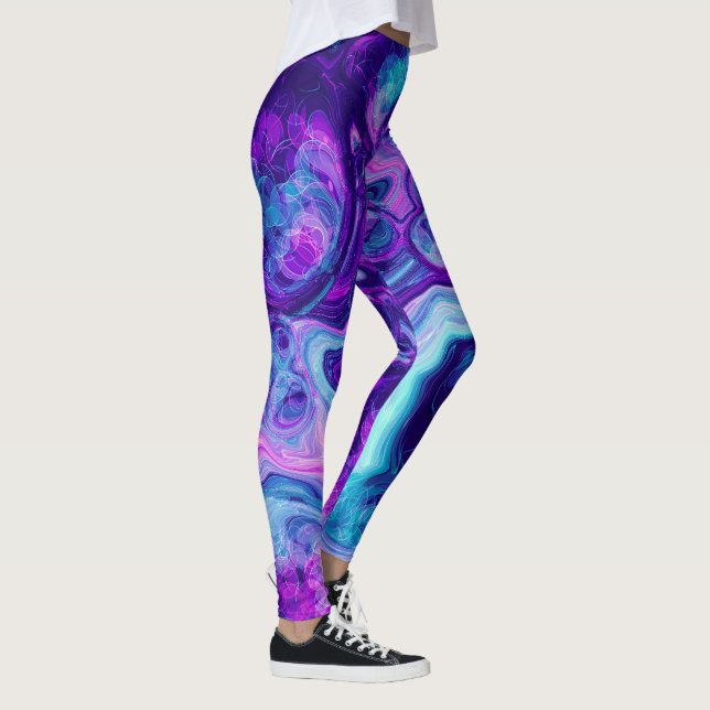 Leggings Rouge, Bleu, Bokeh Rose Marbre Fluid Art (Droite)