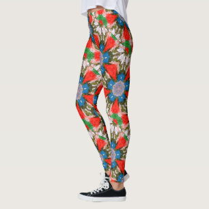 Leggings rouge bleu de vert de fleurs