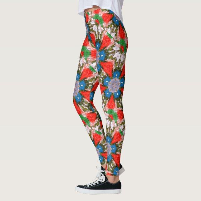 Leggings rouge bleu de vert de fleurs (Gauche)