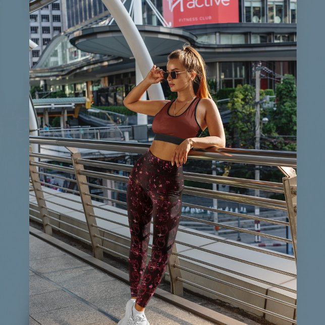 Leggings Rouge cerise foncé avec une impression de rose sur (Créateur téléchargé)
