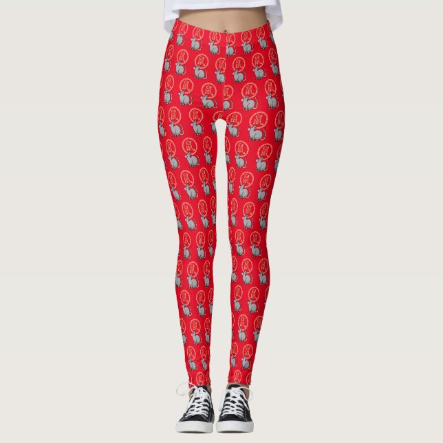 Leggings Rouge chanceux lunaire chinois d'argent de rat de (Devant)