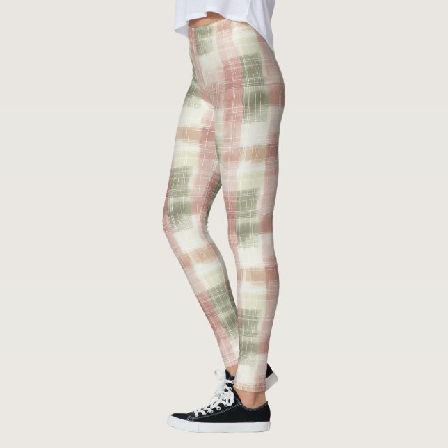 Leggings Rouge Chic Menthe Crème Carreaux Rayures  (Gauche)