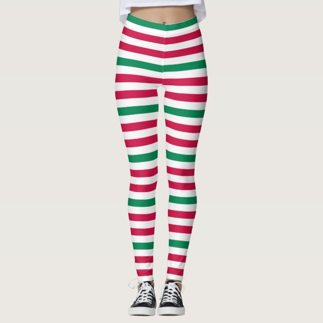 Leggings Rouge de double avec les rayures vertes (Devant)