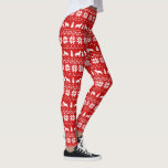 Leggings Rouge de motif de chandail de Noël de silhouettes<br><div class="desc">Motif mignon de chandail de Noël rouge et blanc avec des silhouettes du Staffordshire Terrier américain</div>