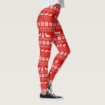 Leggings Rouge de motif de chandail de Noël de teckels<br><div class="desc">Guêtres d'amusement pour des amoureux de les chiens de saucisse. Motif laid drôle de fête de chandail.</div>