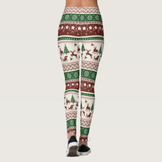 Leggings Rouge de Noël Vert Champagne Flocons de Neige Renn