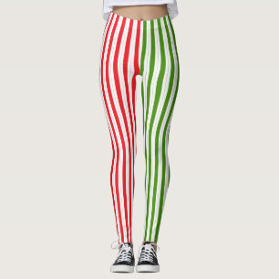 Leggings Rouge de vacances et vert elfe Bonbon Rayure Rayé