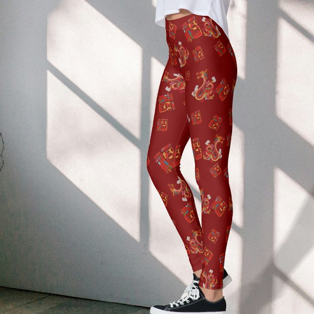 Leggings Rouge Dragon chinois Nouvel An Symbole chanceux 福 (Créateur téléchargé)