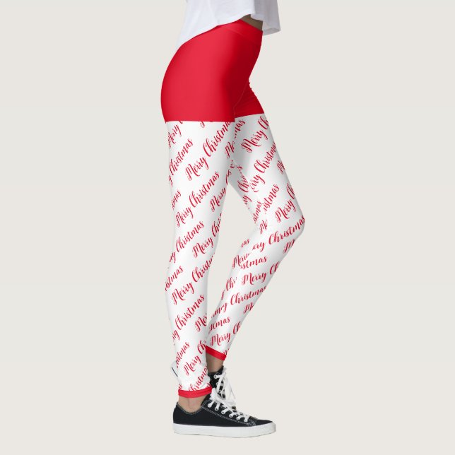 Leggings Rouge et blanc Motif moderne Joyeux Noël (Droite)
