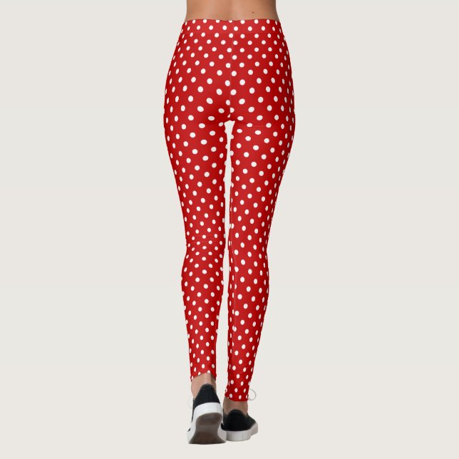 Leggings Rouge et blanc Polka Motif long (Dos)