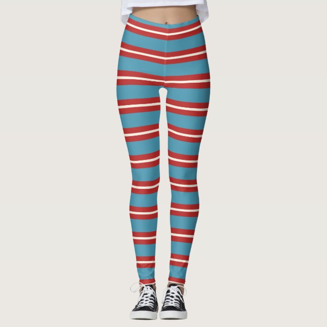 Leggings Rouge et Bleu vif Motif rayé Design moderne (Devant)