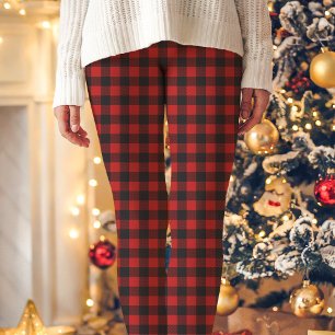 Leggings Rouge et Noir Plaid Buffalo Noël