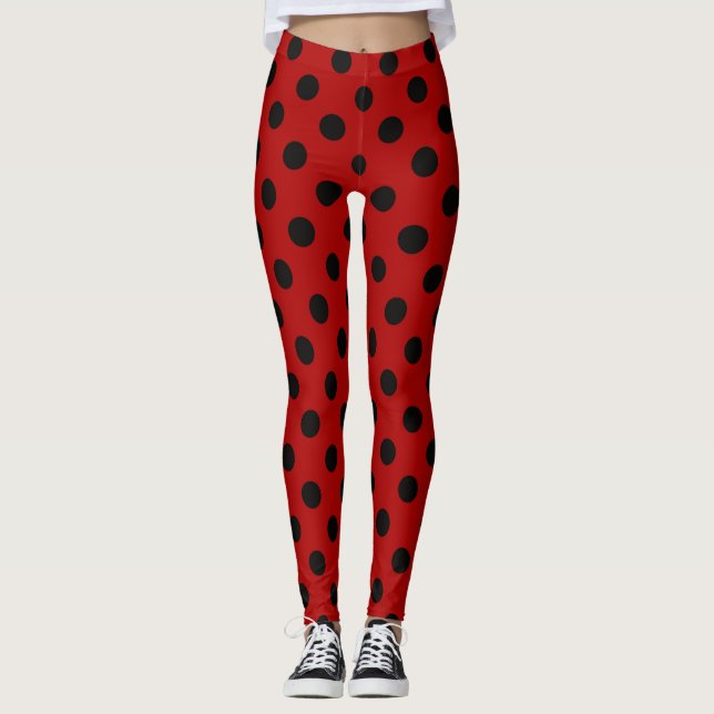 Leggings Rouge et Noir - Poche un point design (Devant)