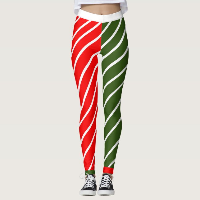 Leggings Rouge et vert avec Sucre de canne rayé (Devant)