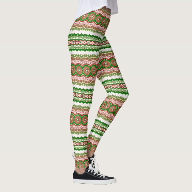 Leggings Rouge et vert Noël Mandala Medallion Stripes (Droite)