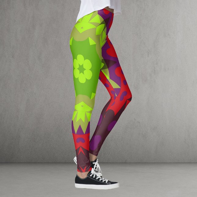 Leggings Rouge et violet vert fleur de Mandala (Créateur téléchargé)