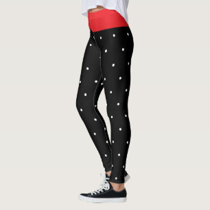 Leggings Rouge festif noir blanc pois