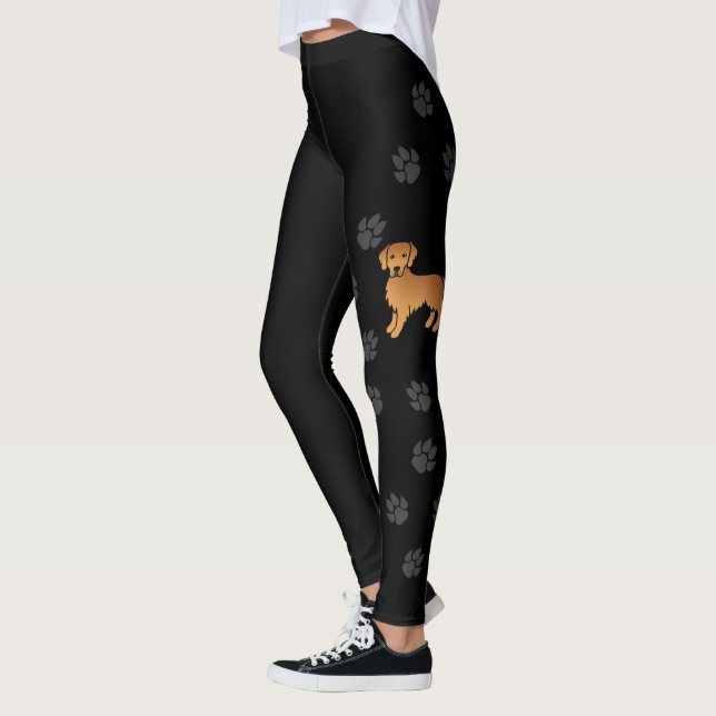 Leggings Rouge Golden Retriever Dessin Chien & Paws Noir (Gauche)