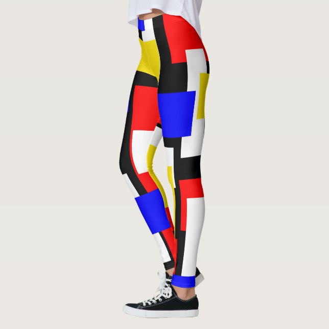 Leggings Rouge, jaune, noir et bleu géométrique (Gauche)