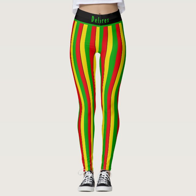 Leggings Rouge Jaune Vert Rayé Rasta (Devant)