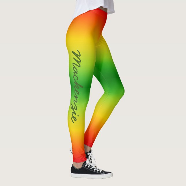 Leggings Rouge Jaune Vert Tropical Couleurs Votre Nom (Droite)