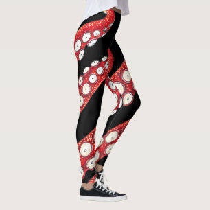 Leggings Rouge Kraken Octopus Tentacles Noir