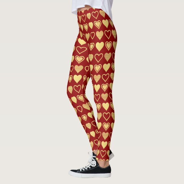 Leggings Rouge Luxe Antique Cœurs Or Saint-Valentin (Gauche)