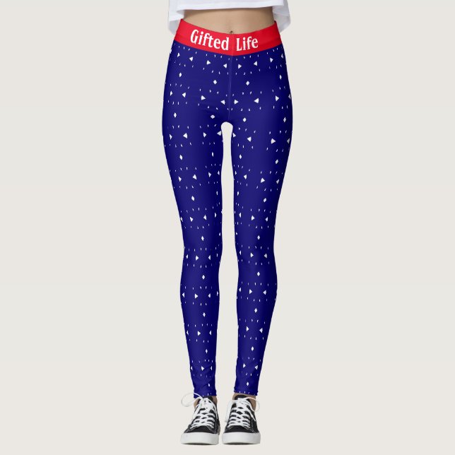 Leggings Rouge Moderne, Bleu Royal & Blanc (Devant)