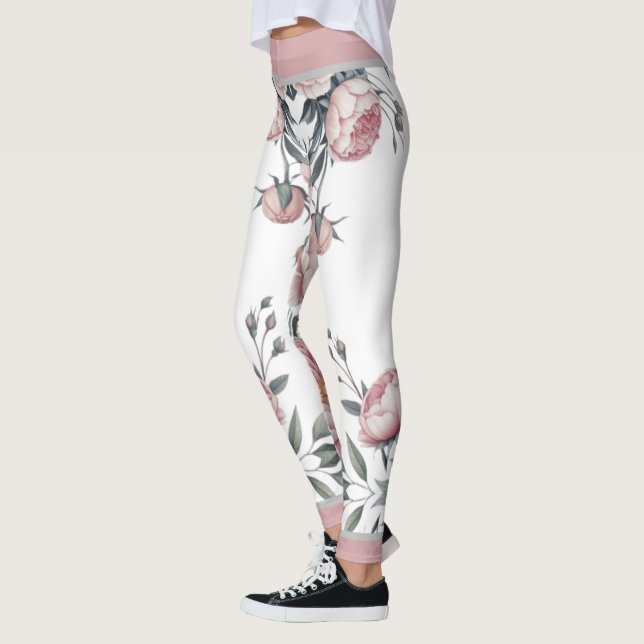 Leggings Rouge Navy Bleu Douce Pastel Rose Floral (Gauche)