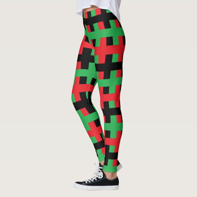 Leggings Rouge, noir abstrait et vert (Gauche)
