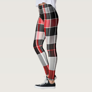 Leggings Rouge Noir Abstrait Plaid Collection populaire